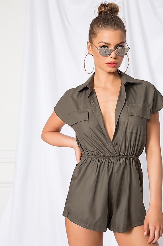 Image 1 of Arielle Button Up Romper in Olive