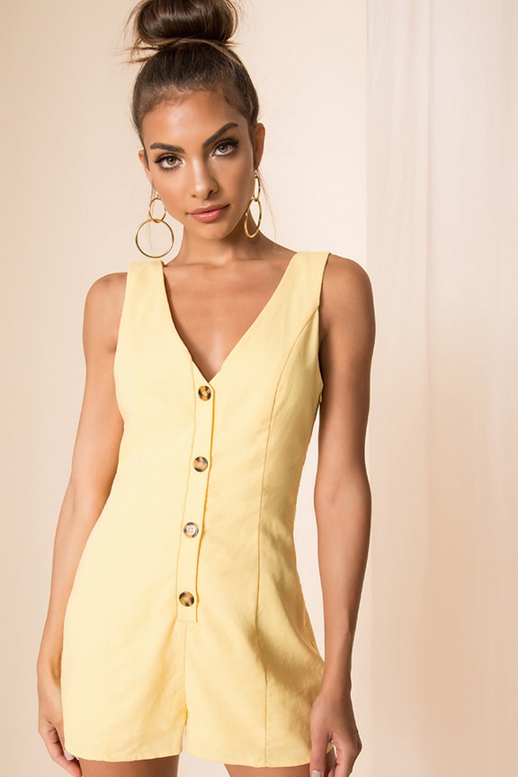Image 1 of Leanne Button Front Romper in Yellow
