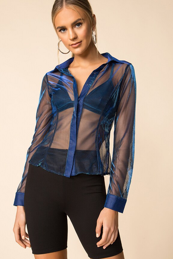 Image 1 of Milianne Button Up Top in Turquoise Metallic