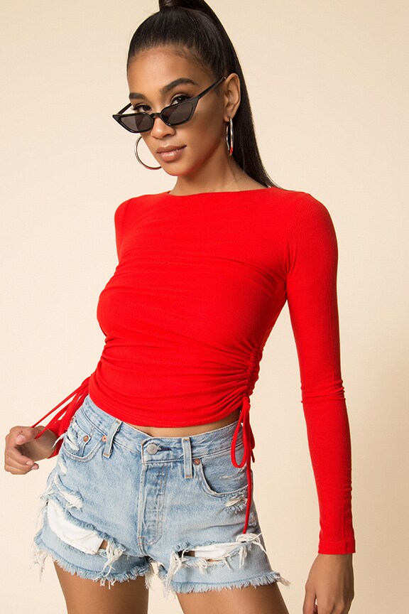 Image 1 of Stefani Ruched Tie Top in Red