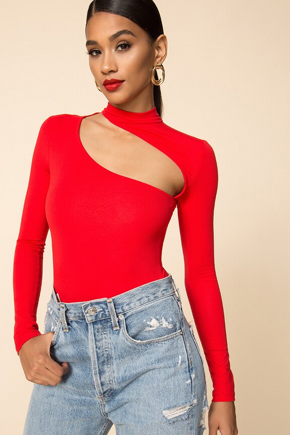 Image 1 of Maude Cut Out Bodysuit in Red
