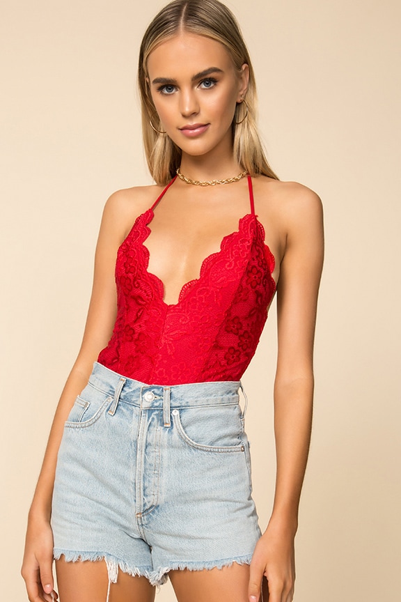Image 1 of Ivette Strappy Back Bodysuit in Red