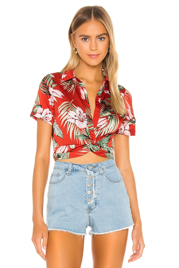 Image 1 of Jenela Twist Front Shirt in Red Tropical