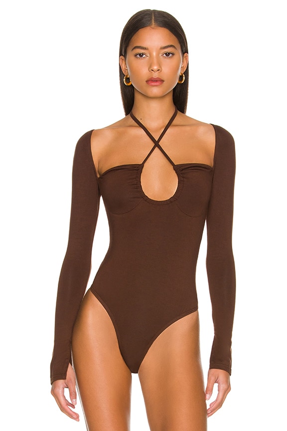 superdown Sav Chain Strap Bodysuit in Gunmetal Silver