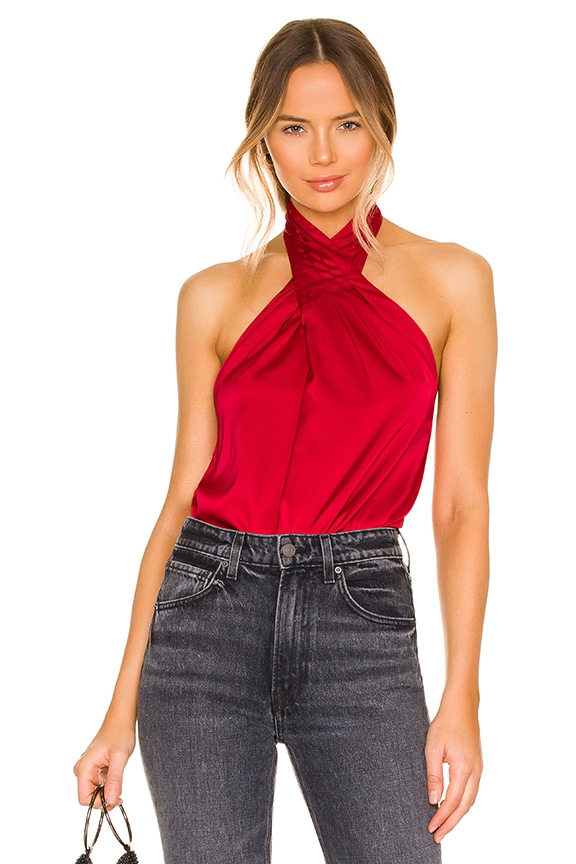 Image 1 of Amerie Pleated Halter Top in Red