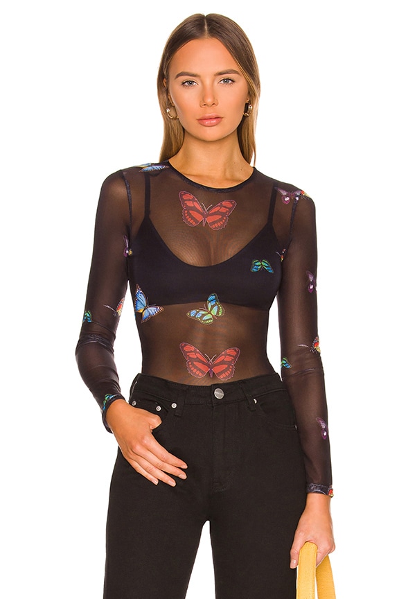 Image 1 of Ari Butterfly Mesh Top in Black