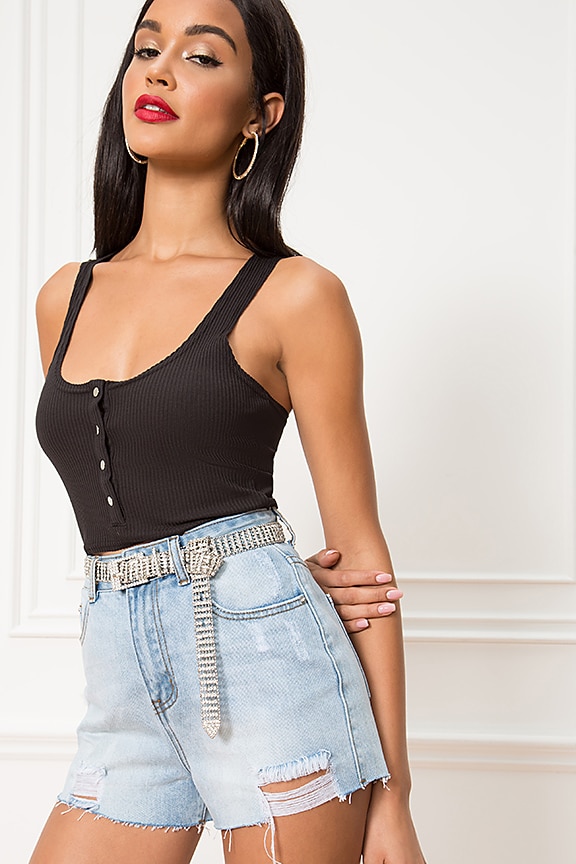 Image 1 of Toni Snap Front Crop Top in Black