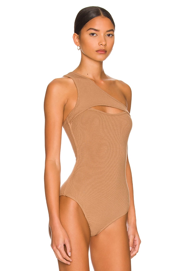 Superdown Sadra One Shoulder Bodysuit In Nude