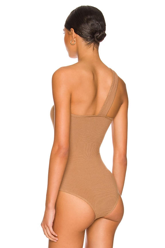 Superdown Sadra One Shoulder Bodysuit In Nude