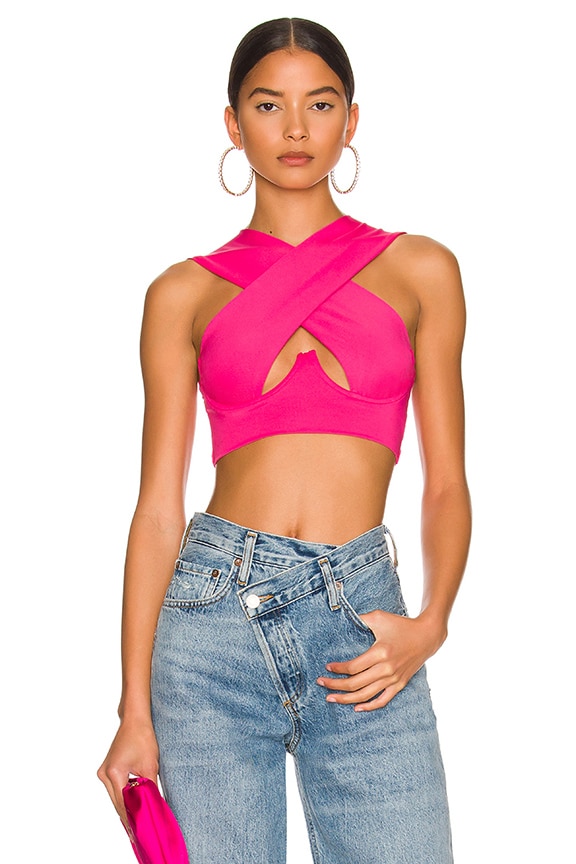 Image 1 of Kacie Cross Over Top in Hot Pink