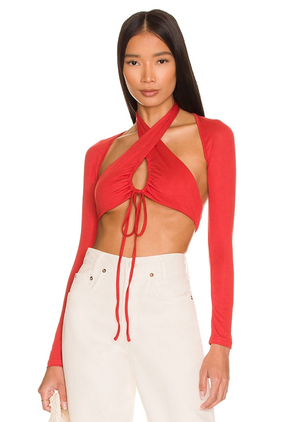 Image 1 of Lucy Wrap Crop Top in Red