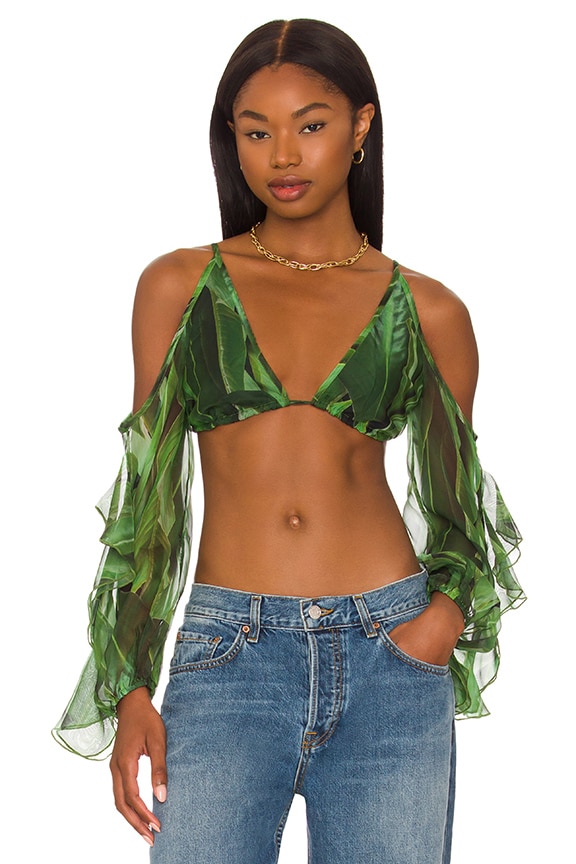 Image 1 of Kimmie Cold Shoulder Top in Green