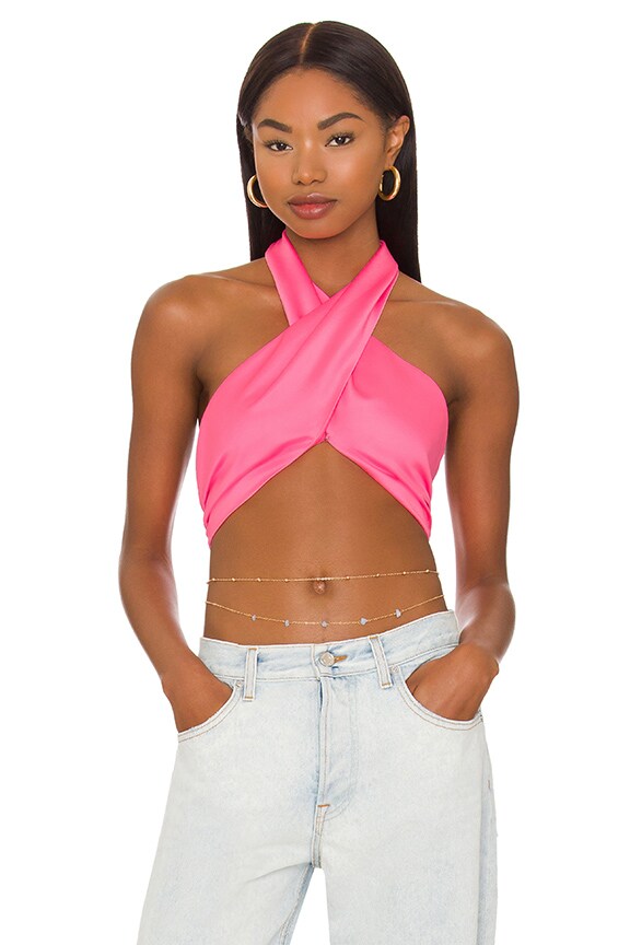 Image 1 of Alondra Halter Wrap Top in Hot Pink