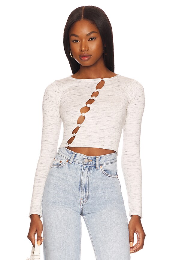 Image 1 of Kai Button Front Top in Ivory Multi