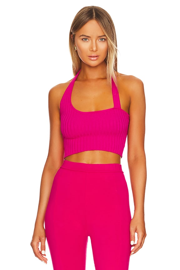 Image 1 of Bella Halter Knit Top in Hot Pink