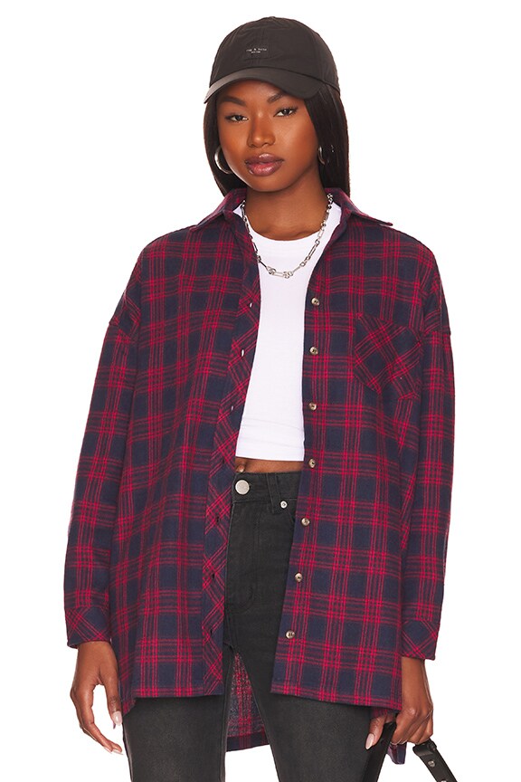 Image 1 of Audriana Oversized Flannel Top in Red