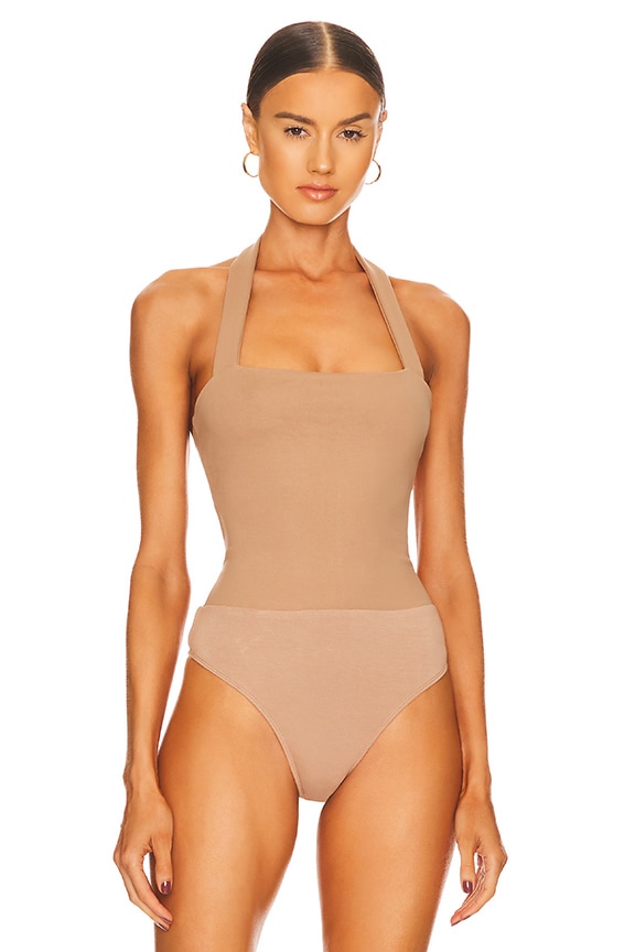 Shop Superdown Reece Halter Bodysuit In Nude