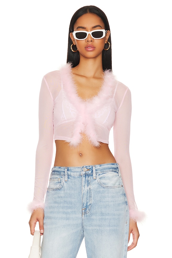 Image 1 of Amala Feather Top in Baby Pink
