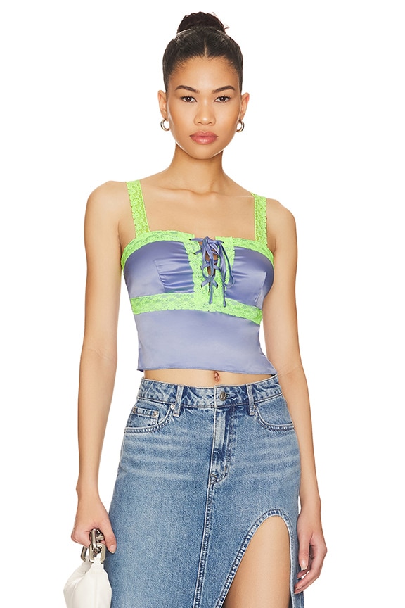 Image 1 of Adele Lace Up Cami Top in Blue & Green