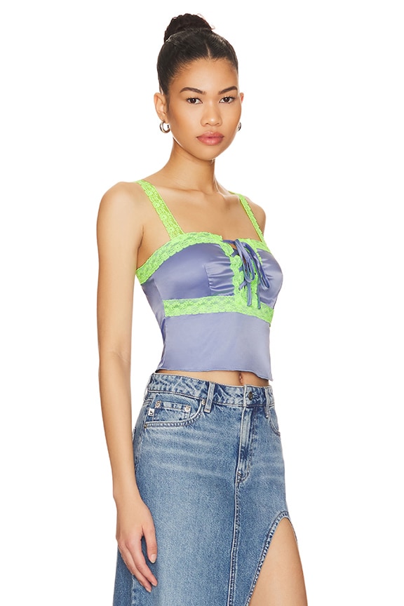 Shop Superdown Adele Lace Up Cami Top In Blue & Green