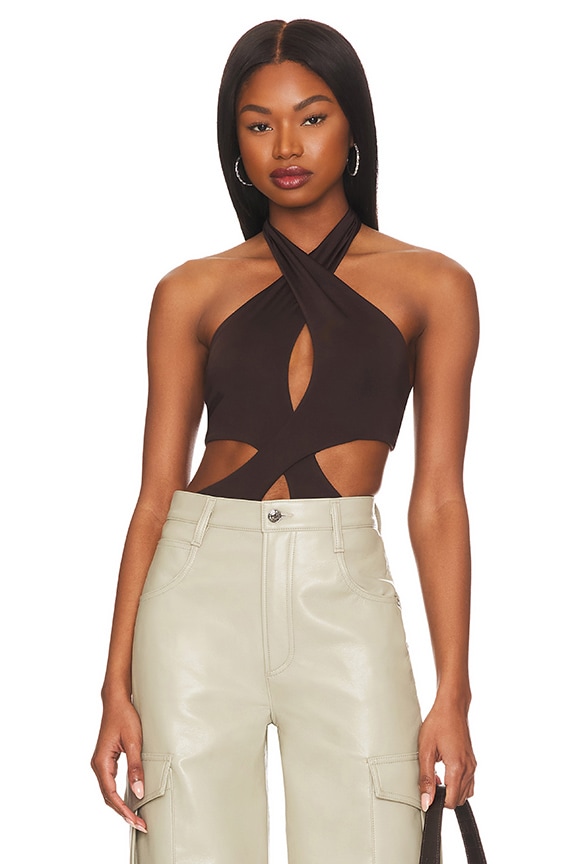 Image 1 of Diona Cut Out Bodysuit in Chocolate Brown