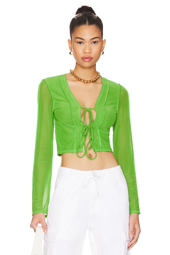 Image 1 of Tess Tie Front Top in Kelly Green