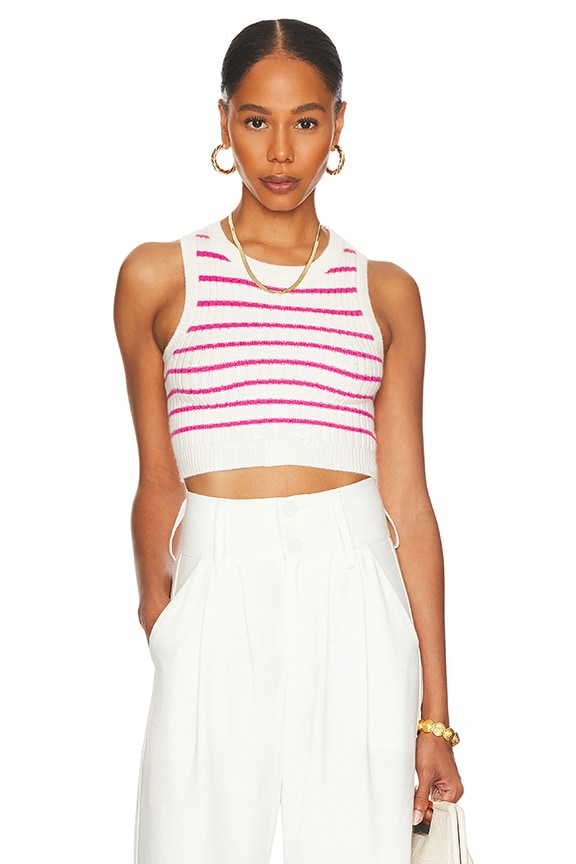 Image 1 of Phoebe Ultra Crop Vest in White & Pink