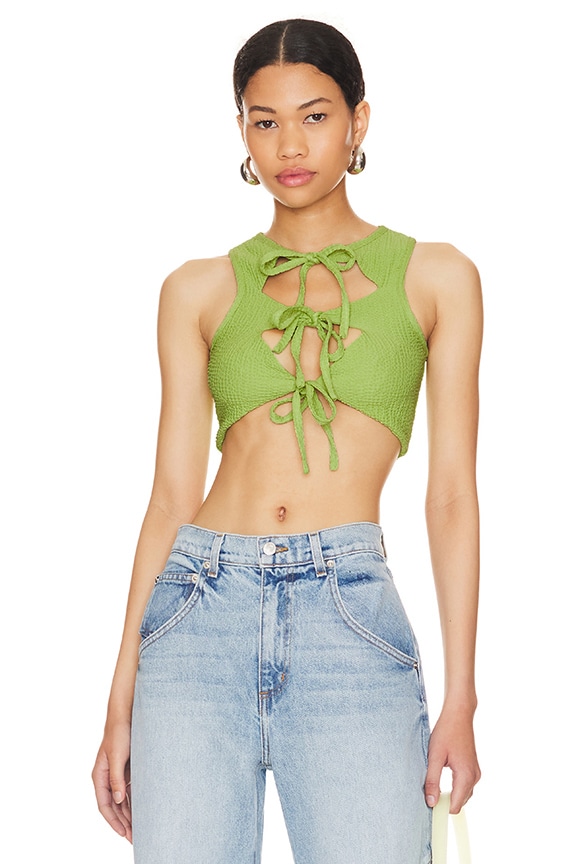 Image 1 of Amira Tie Front Top in Lime