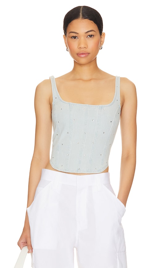 Image 1 of Margo Corset Top in Light Blue Wash