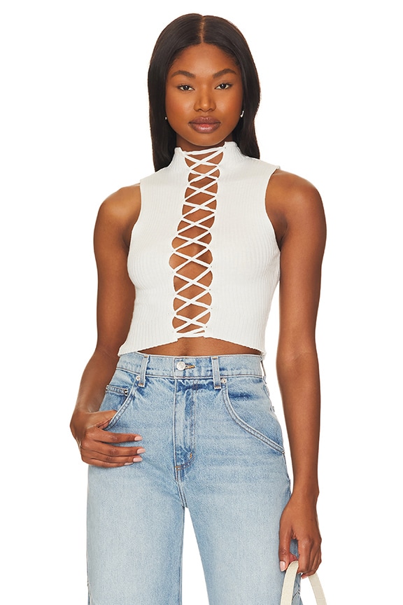 Image 1 of Vianka Lace Up Top in Cream