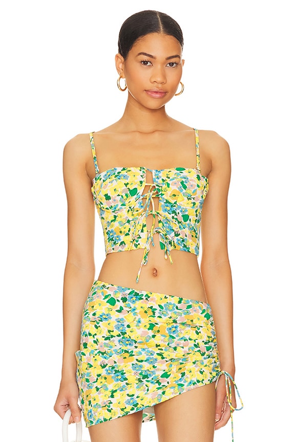 Image 1 of Kayla Corset Top in Yellow Floral