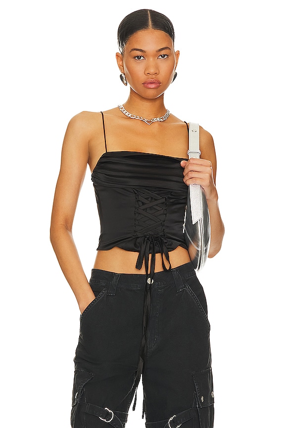 Image 1 of Destiny Lace Up Top in Black