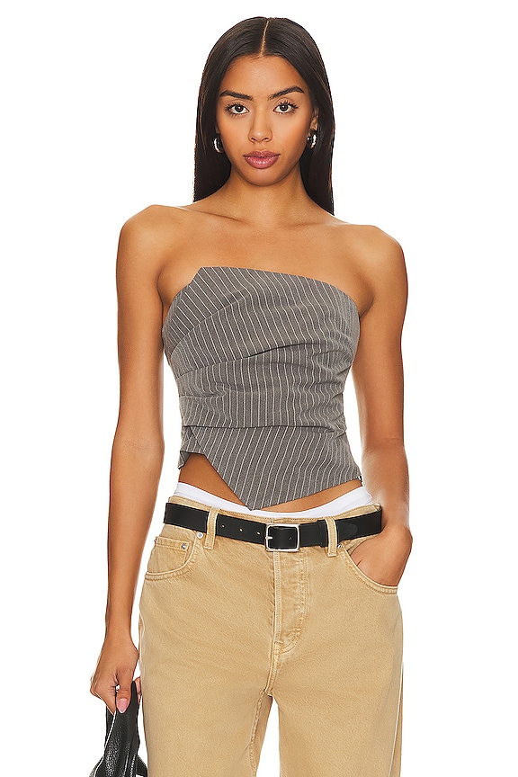 Image 1 of Rianna Strapless Top in Grey Stripe