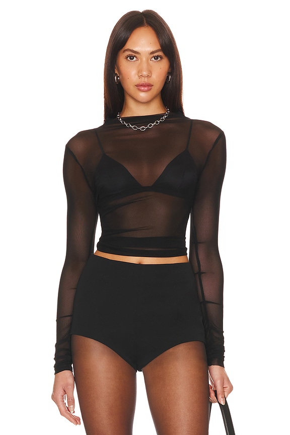 Image 1 of Eliza Sheer Mesh Top in Black