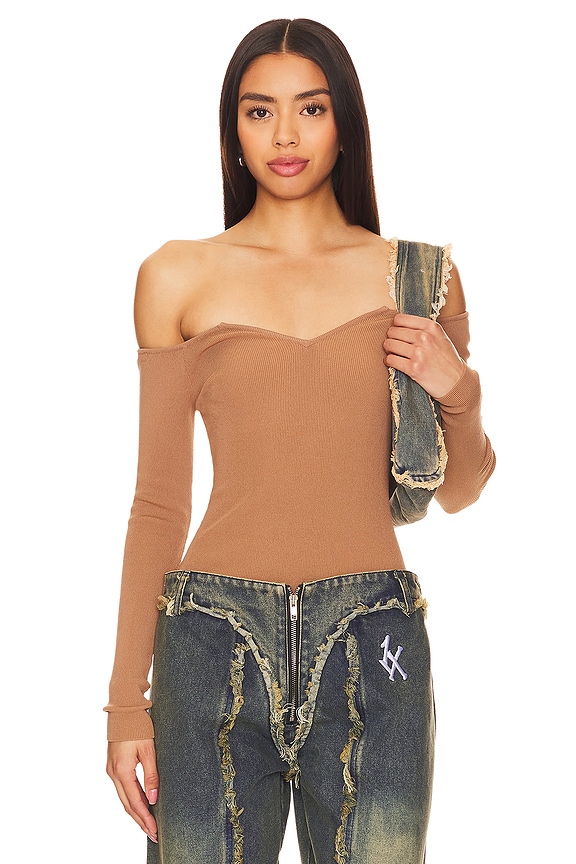 Image 1 of Ashton V Neck Bodysuit in Toasted Almond