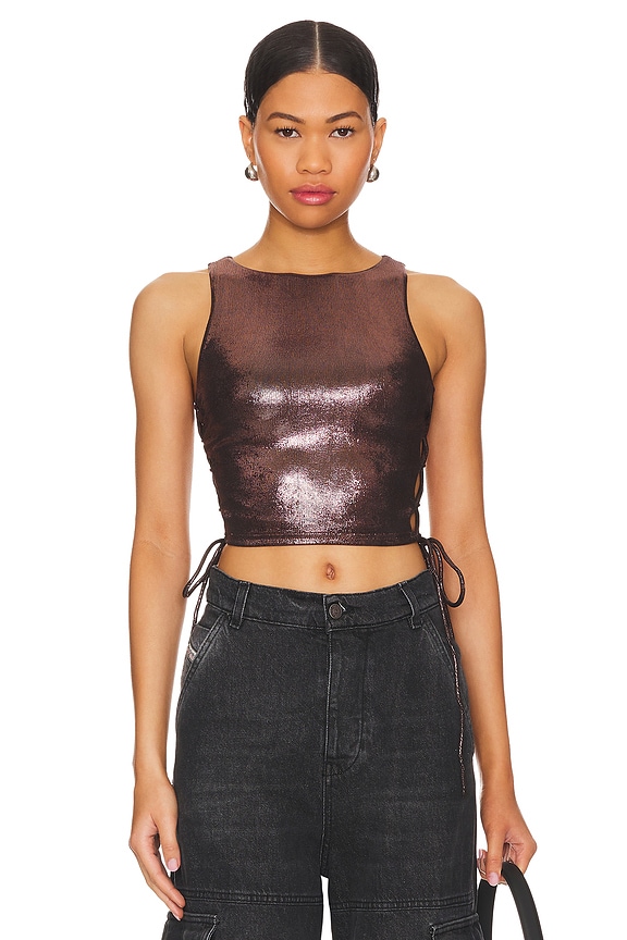 Image 1 of Tillee Lace Up Top in Brown