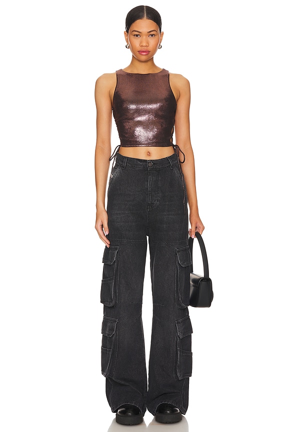 Superdown Tillee Lace Up Top In Brown
