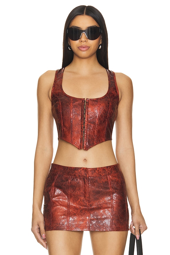 Image 1 of Juno Faux Leather Top in Red