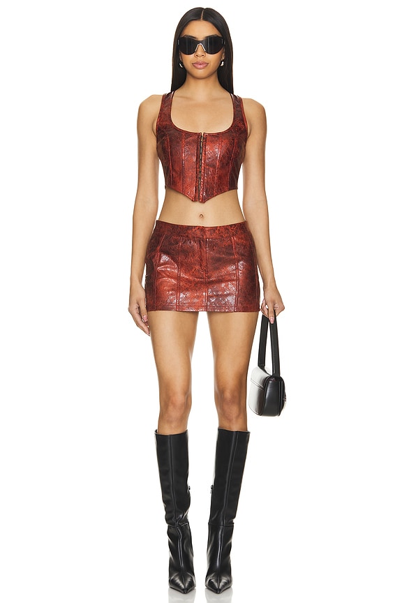Superdown Juno Faux Leather Top In Red