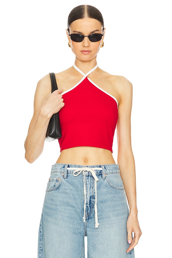 Image 1 of Sirena Contrast Halter Top in Red & White