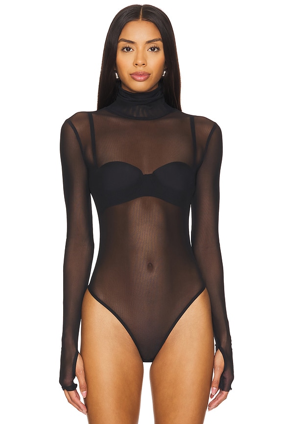 Superdown Twila Sheer Bodysuit In Black