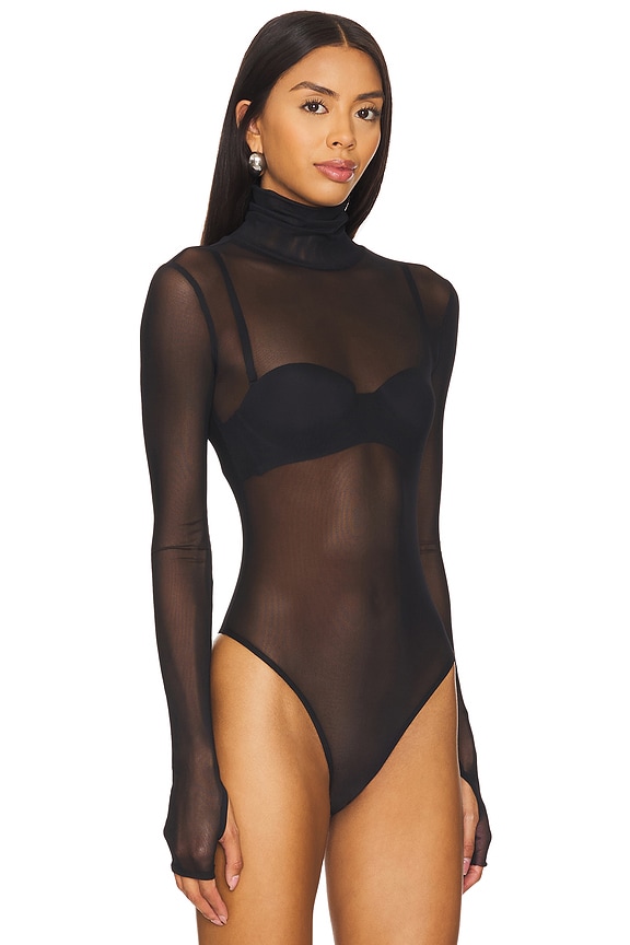 Superdown Twila Sheer Bodysuit In Black