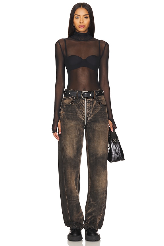 Superdown Twila Sheer Bodysuit In Black