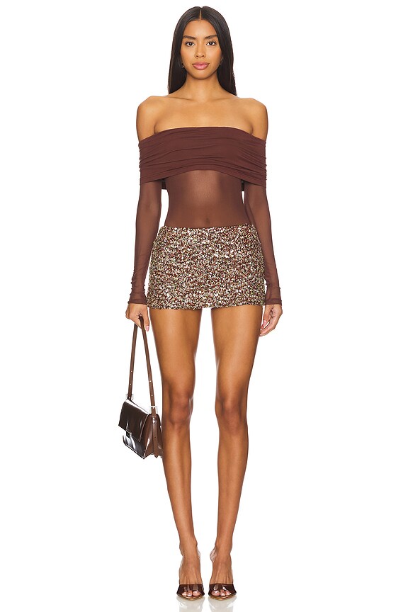 Superdown Koa Bodysuit In Chocolate Brown