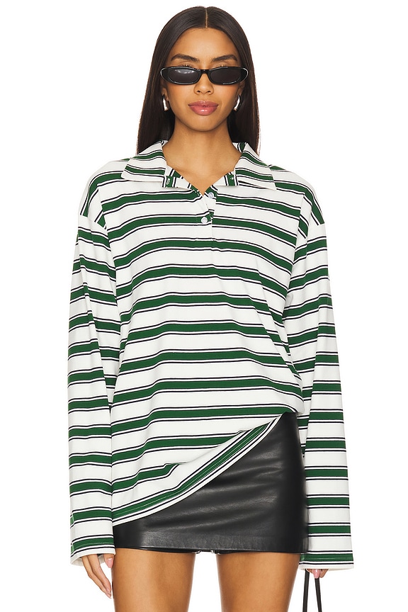 Image 1 of Cailyn Polo Top in White & Green