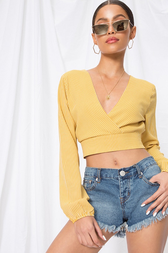 Image 1 of Cheyenne Crop Top in Yellow Stripe