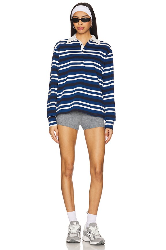 Superdown Sashia Polo Top In Blue Stripe