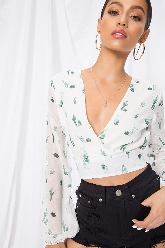 Image 1 of Cheyenne Crop Top in White Cactus