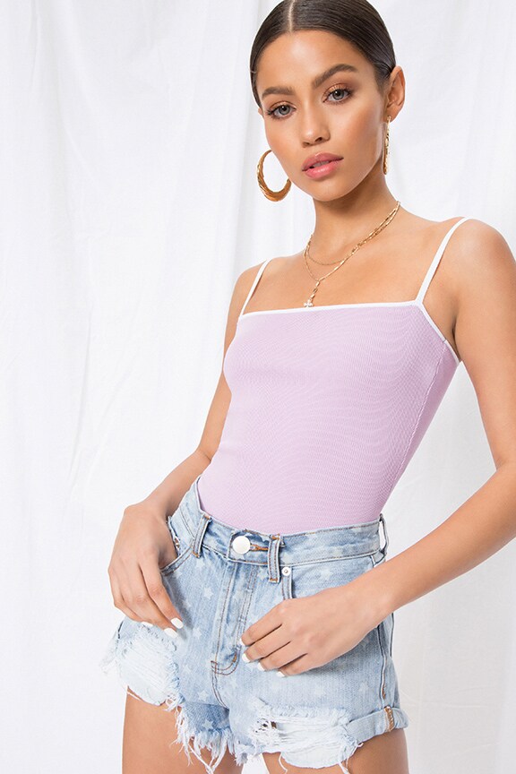 Image 1 of Laurise Cami Bodysuit in Lavender & White