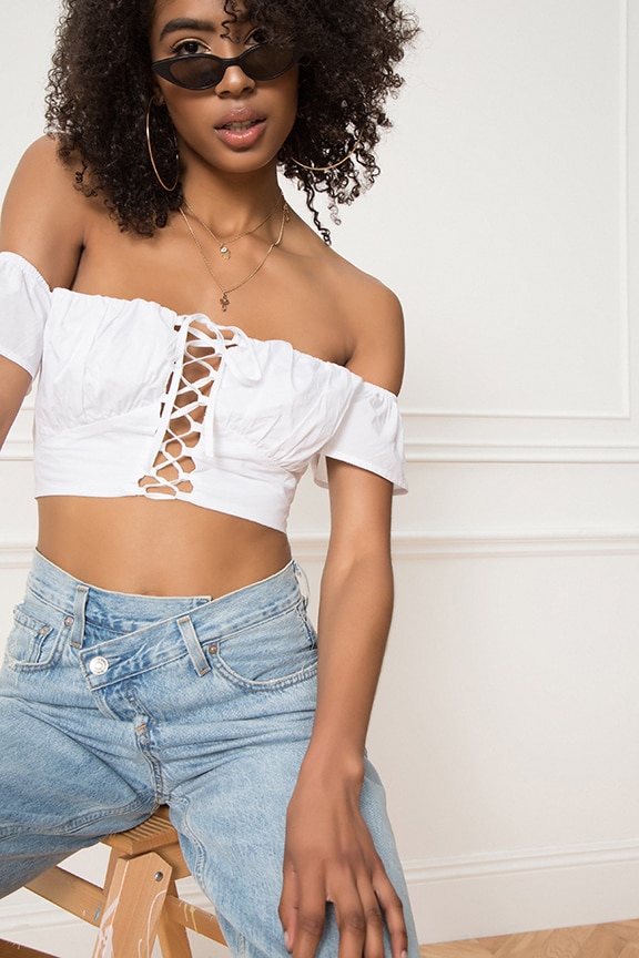Image 1 of Stella Lace Up Top in White